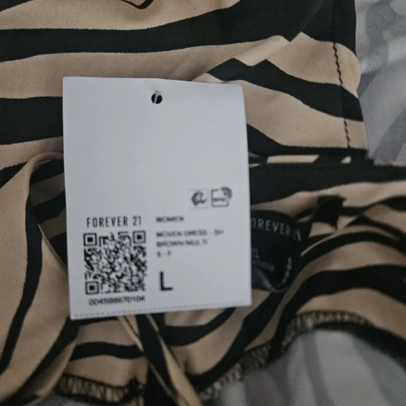 NWT FOREVER21 Zebra Print Shirred Strappy Mini Dress | SZ L - Picture 9 of 10